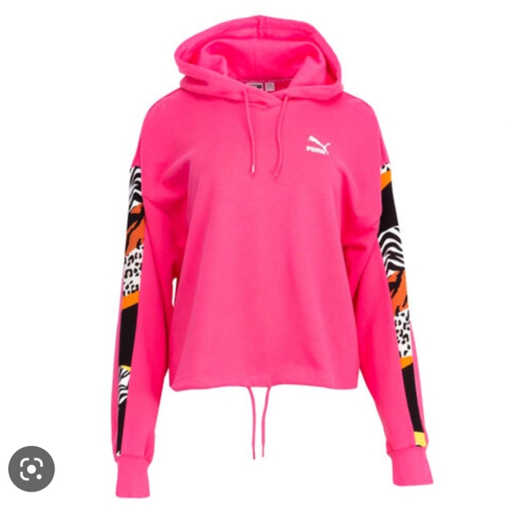 PUMA classic croped hoodie glow pink, animal print. Size Small. S/P